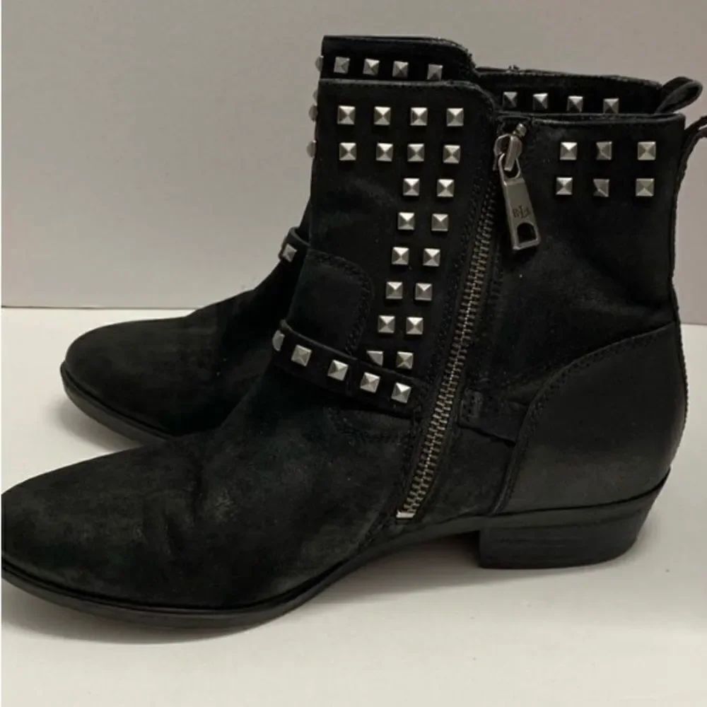 Ralph Lauren women’s black leather studded, ankle suede boot size 7 - Picture 3 of 10